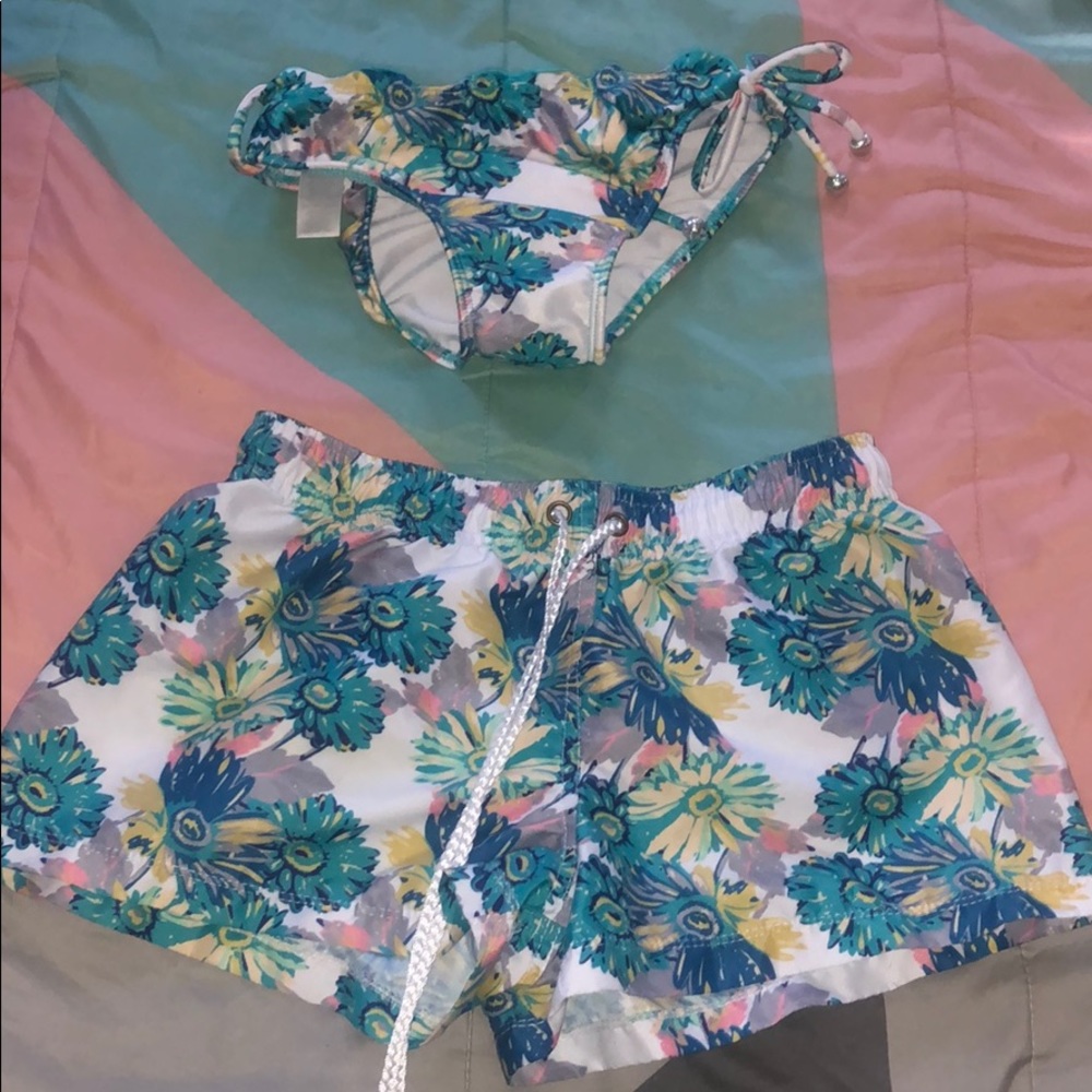 Flower bathing suit bottom and shorts